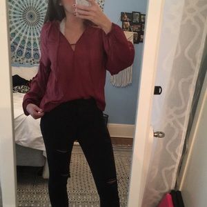 Maroon long sleeve blouse from express